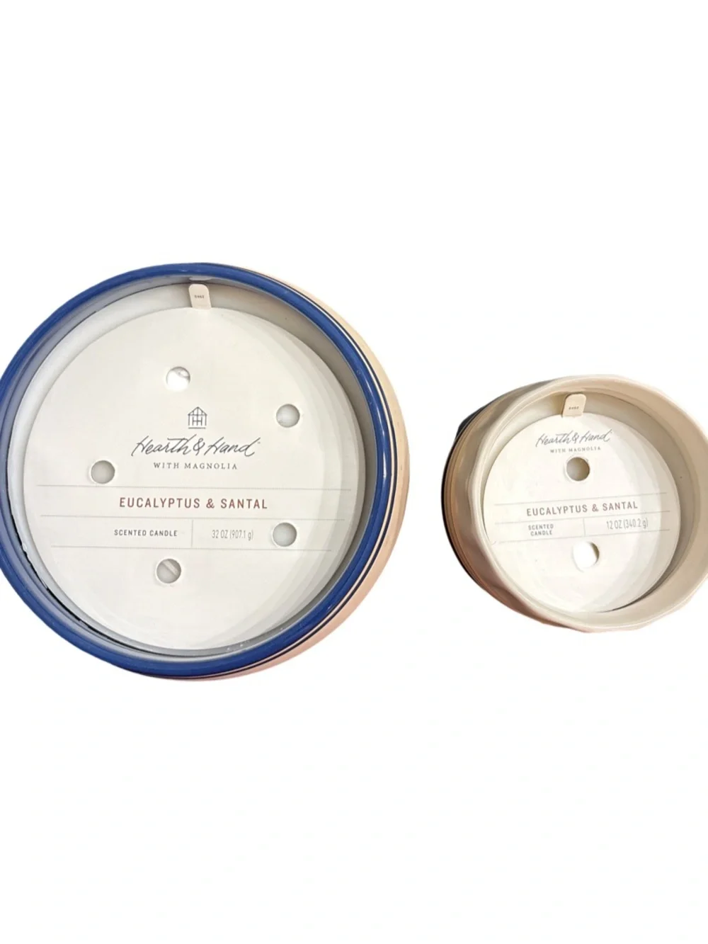 Hearth & Hand Eucalyptus & Santal Scented Candle Set of 2 Blue/Tan NWT
